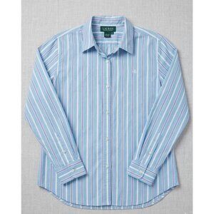 Lauren Ralph Lauren Blue Striped Long Sleeve Cotton Button-Up Shirt M